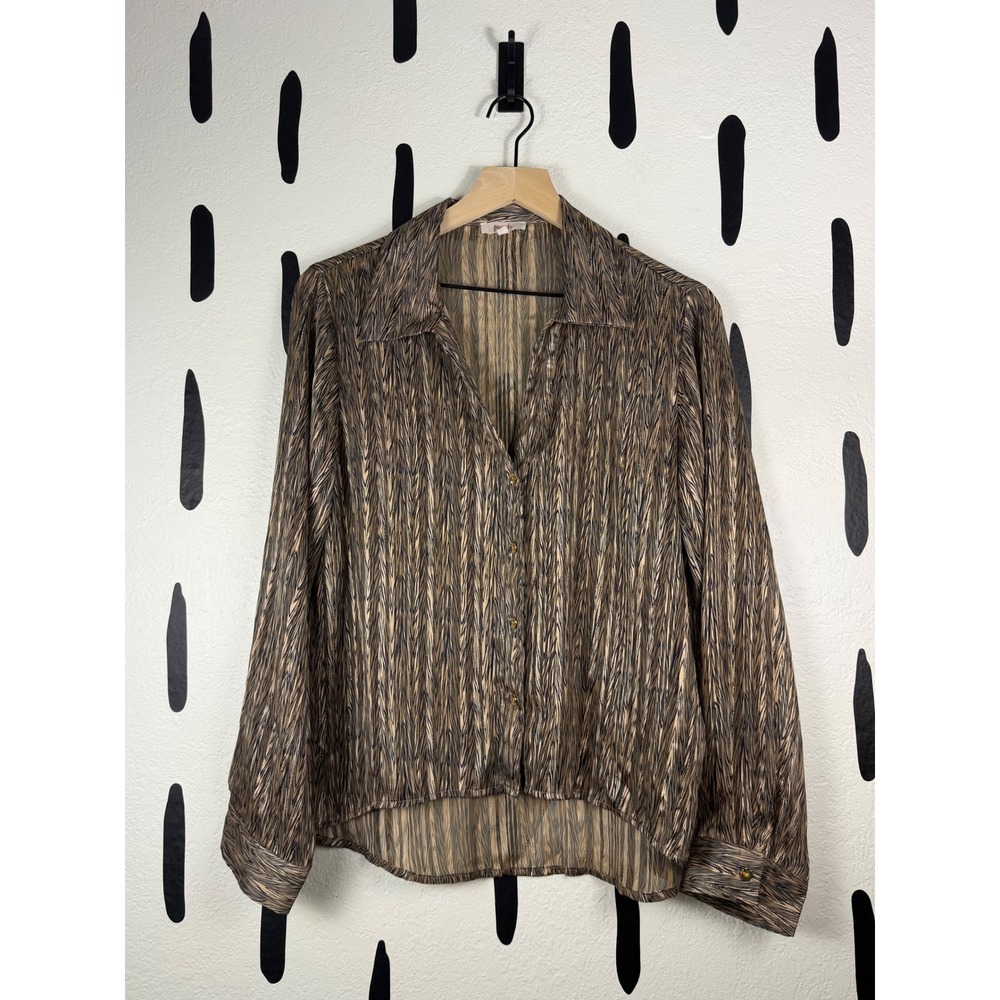 Y2K Sheer Animal Print Blouse | Metallic Zebra Print | Fall Layering Top | L